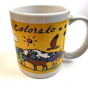 Colorado Coffee Mug State Souvenir Heart Mountains Drink Cup Yellow Ceramic